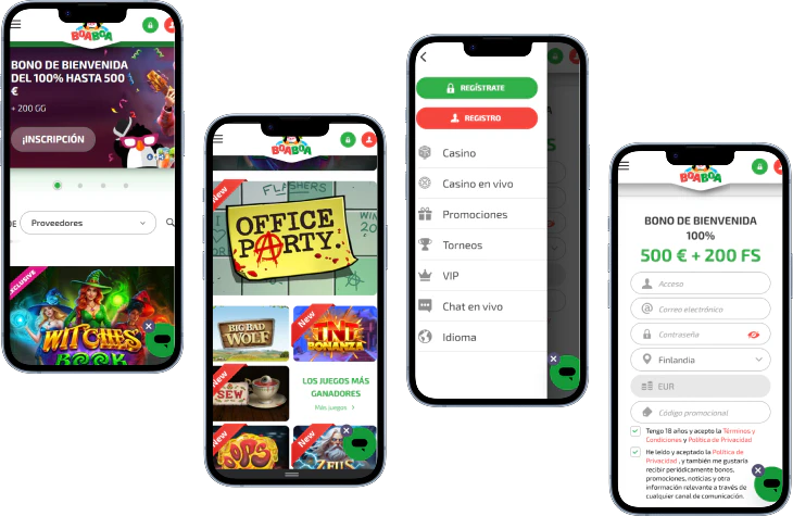BoaBoa Casino versión móvil con bono, catálogo, menú y registro